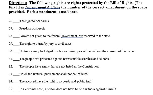 US Constitution Test and Answer Key