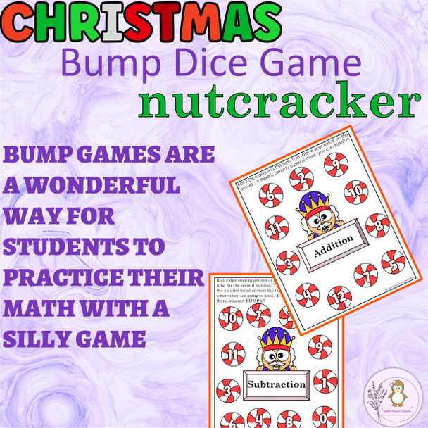 Christmas Addition and Subtraction Bump Game Nutcracker Math Dice Game Preschool