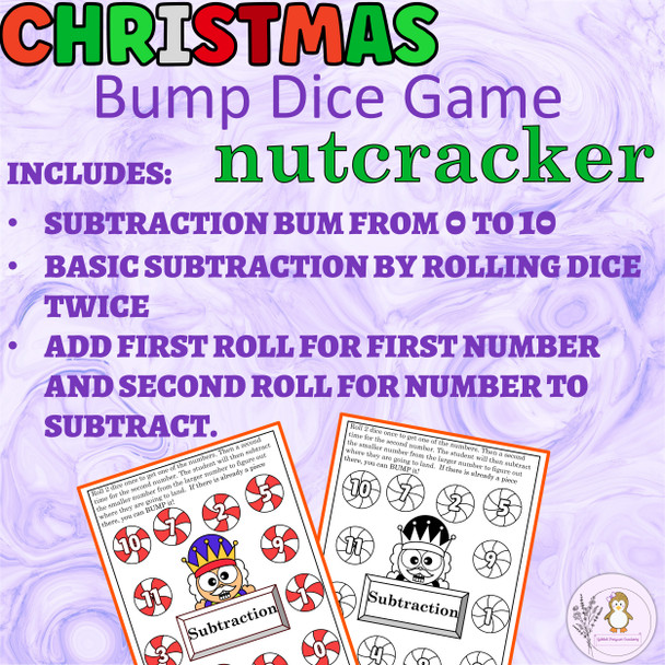 Christmas Addition and Subtraction Bump Game Nutcracker Math Dice Game Preschool
