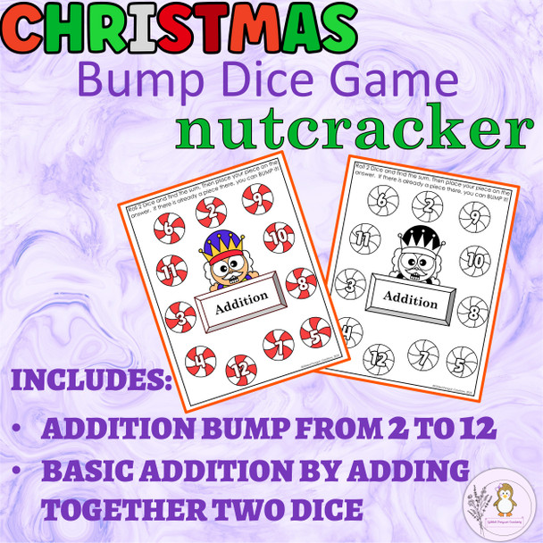 Christmas Addition and Subtraction Bump Game Nutcracker Math Dice Game Preschool