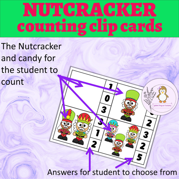 Christmas Counting Clip Cards Nutcracker Learn Numbers 0 to 10 Counting to 10
