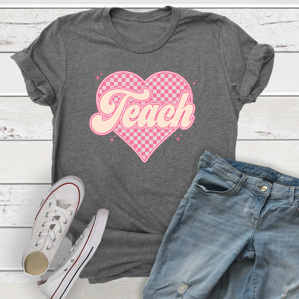Checkered Heart TEACH T-shirt
