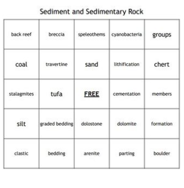 "Sediment and Sedimentary Rock" Bingo set for a Geology or Earth Science Course