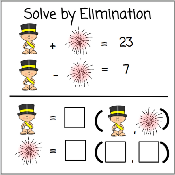 Systems of Equations Logic Picture Puzzles - New Year's Themed