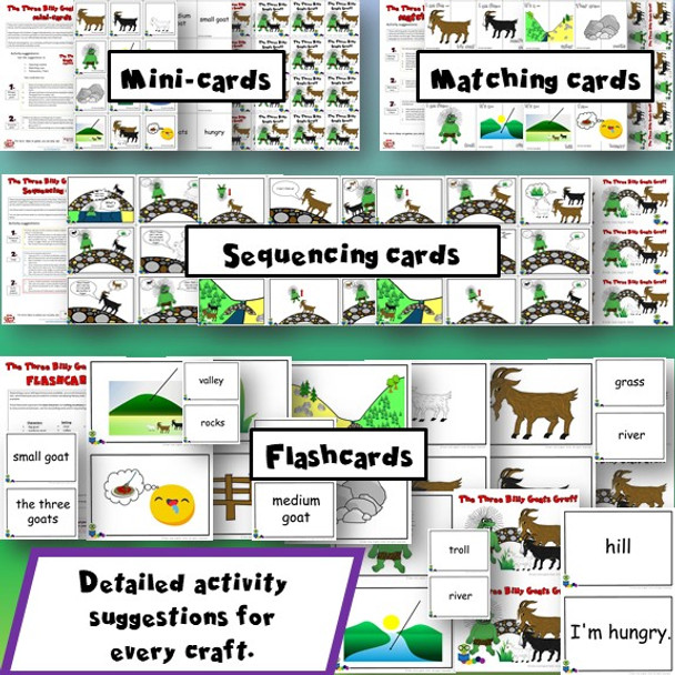 The Three Billy Goats Gruff Activity Pack - mini-cards, matching cards, flashcards