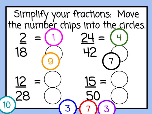 Equivalent Fractions with Number Chips - Space-themed - Digital and Printable