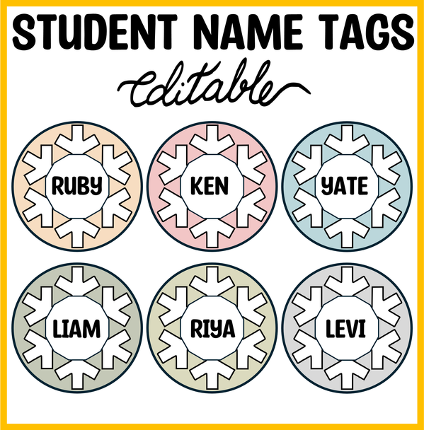 Boho Nametags, Winter Snowflakes Round Name Labels, Book Bin Labels
