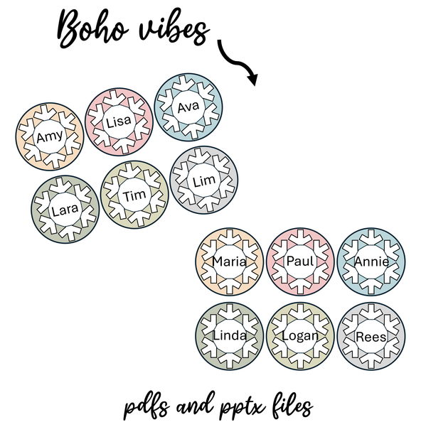 Boho Nametags, Winter Snowflakes Round Name Labels, Book Bin Labels