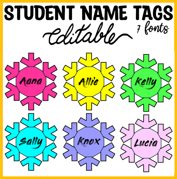 Winter Name Tags, Bright Snowflakes Student Nametags, Editable Cubby Labels