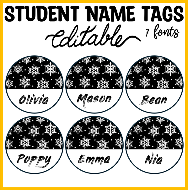 Name Tags, Black and White Nametags, Printable Snowflakes Nametags
