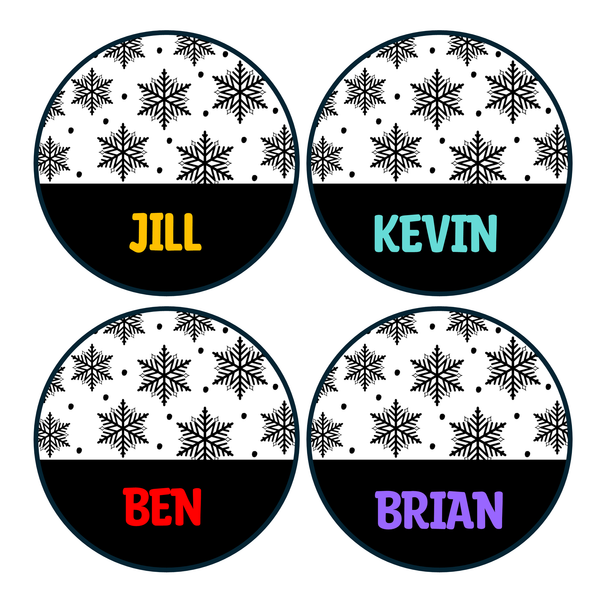 Name Tags, Black and White Nametags, Printable Snowflakes Nametags