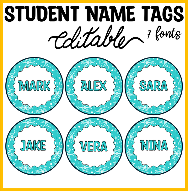 Printable Winter Colorful Snowflakes Student Name Labels, Name Tags