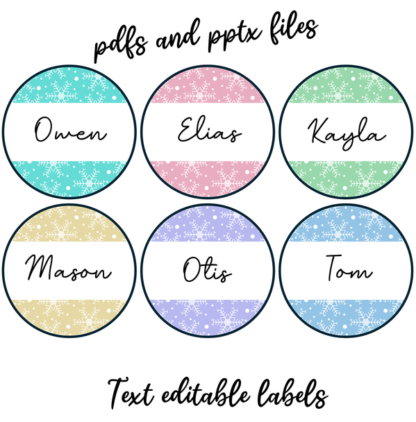 Printable Winter Colorful Snowflakes Student Name Labels, Name Tags