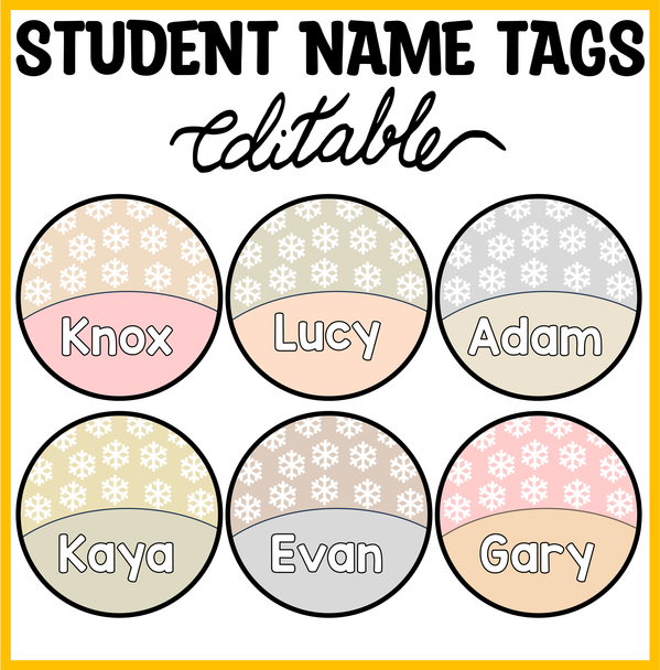 Printable Snowflakes Name Tags, Winter Classroom Labels,Name Badges