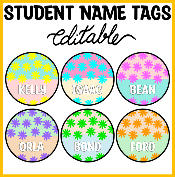 Printable Flower Student Name Labels, Colorful Botanical Nametags