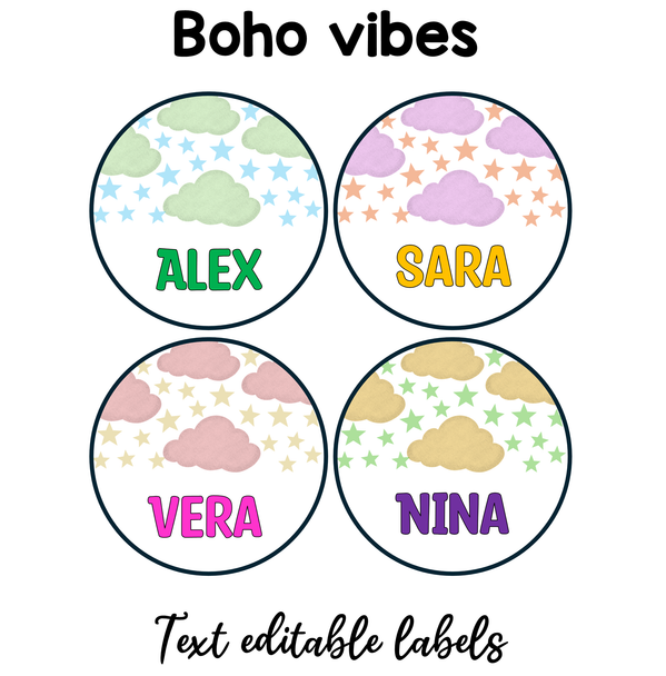 Stars Nametags, Printable Student Name Plates, Editable Name Labels, Star Tags