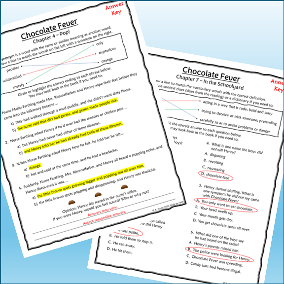 Chocolate Fever Novel Study