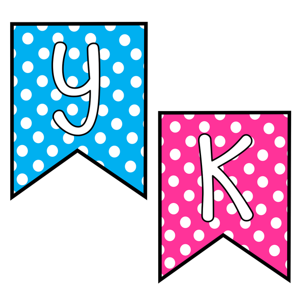 Printable Bulletin Board Bunting Banners, Polka Dots Alphabet Bunting Banners