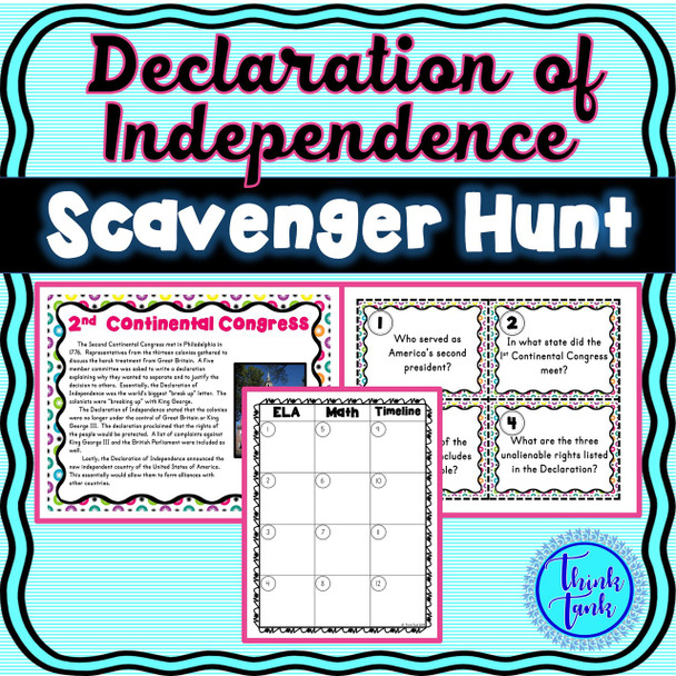 Declaration of Independence Scavenger Hunt - Thomas Jefferson, George Washington