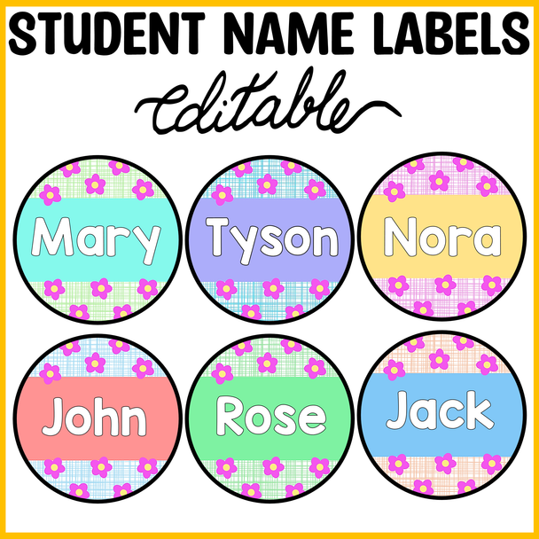 Printable Bright Flower Theme Student Name Tags, Name Signs,Classroom Labels