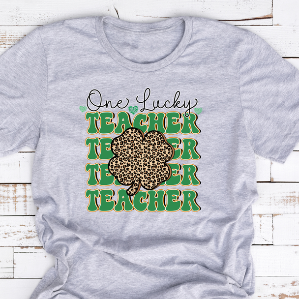 One Lucky Teacher Cheetah Print Clover - St. Patrick's Day T-Shirts