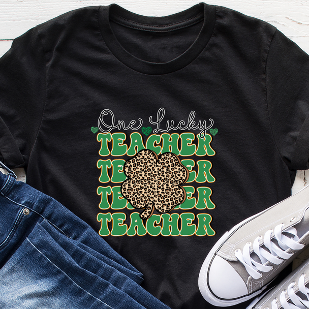 One Lucky Teacher Cheetah Print Clover - St. Patrick's Day T-Shirts