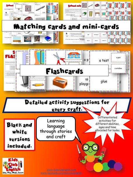 School Activity Pack - matching cards, mini-cards, flashcards