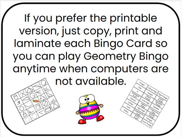 Geometry Bingo - Digital and Printable - Easter-Themed