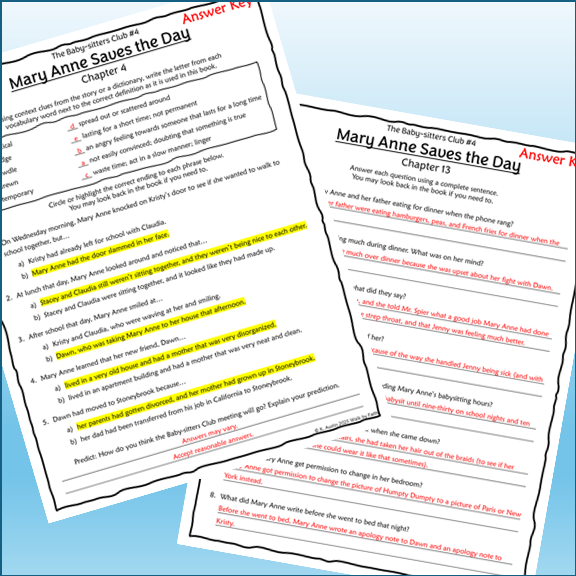 The Babysitters Club Mary Anne Saves the Day Novel Study