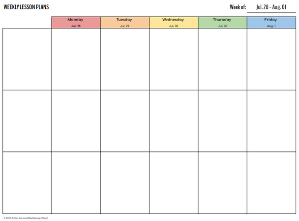 Weekly Lesson Planner Print or Printable Version 3 layouts 3 Preps 2025-2026