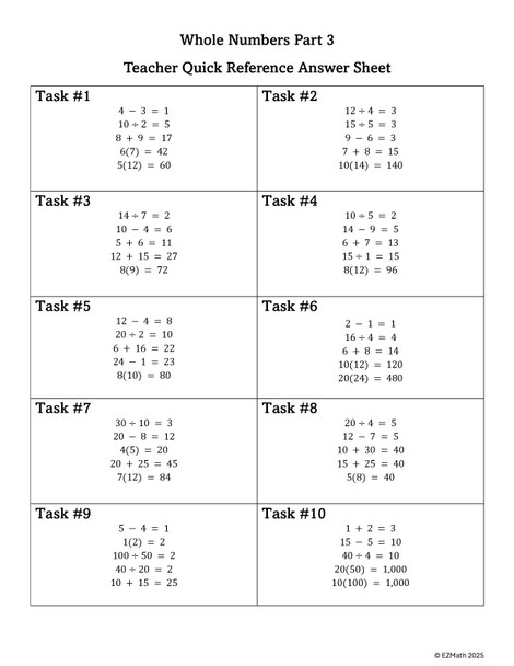 The Answers Are... Whole Numbers Part 3: A BTC Non-Curricular Thinking Task