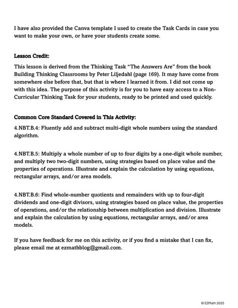 The Answers Are... Whole Numbers Part 3: A BTC Non-Curricular Thinking Task