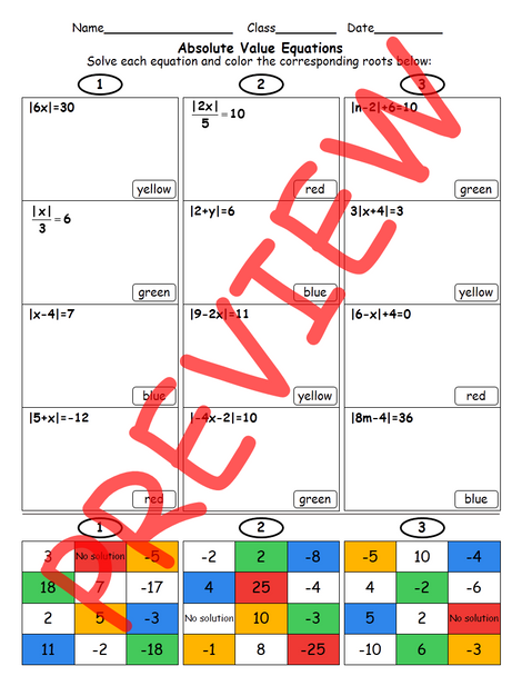 Absolute Value Equations (Color Mosaic)