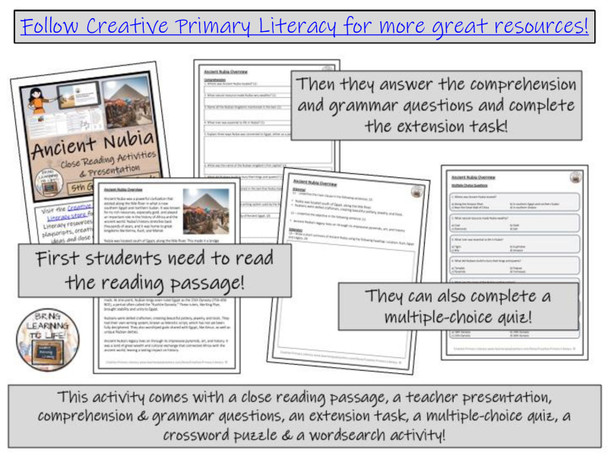 Ancient Nubia Overview Close Reading Comprehension Activities | 5th & 6th Grade
