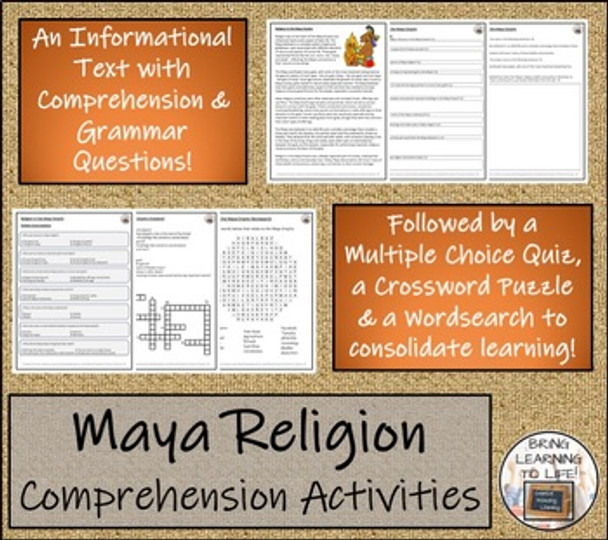 Religion of the Maya Empire Reading Comprehension Activities | 5th & 6th Grade