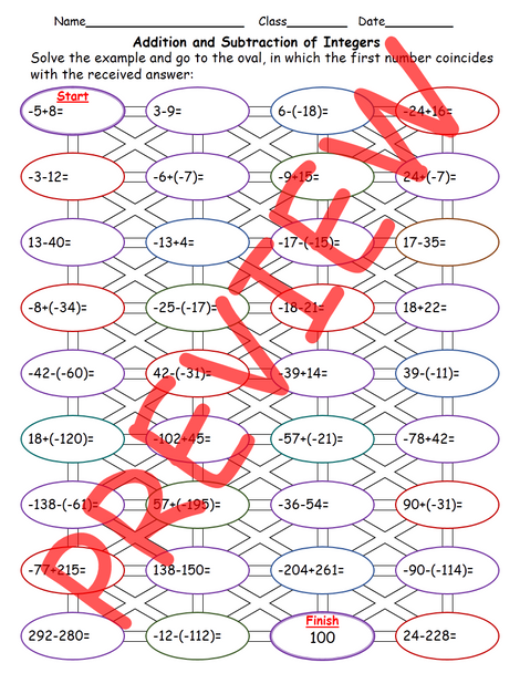 Adding and Subtracting Integers Maze