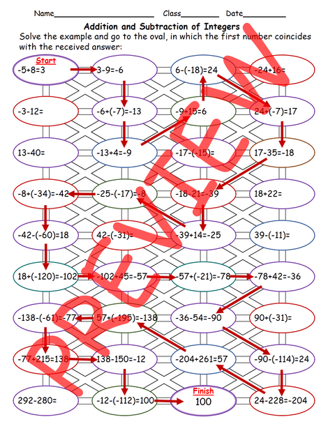 Adding and Subtracting Integers Maze