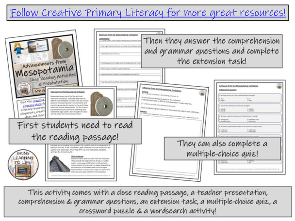 Advancements from Mesopotamia Close Reading Comprehension | 5th & 6th Grade