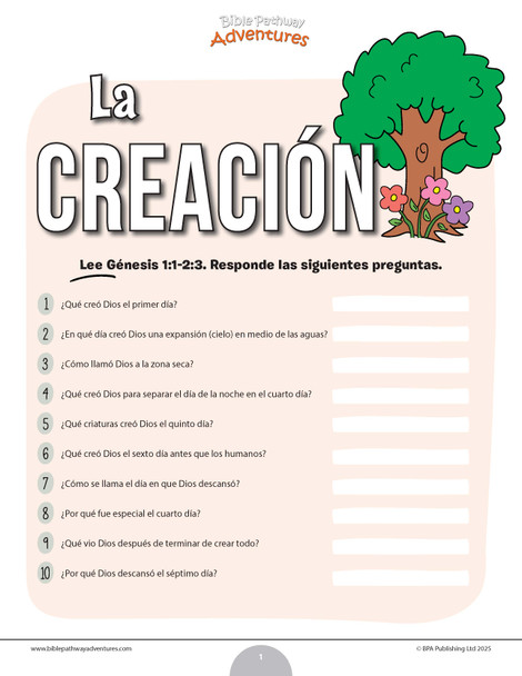 Cuestionario bíblico de la Creación Cuestionario bíblico de la Creación