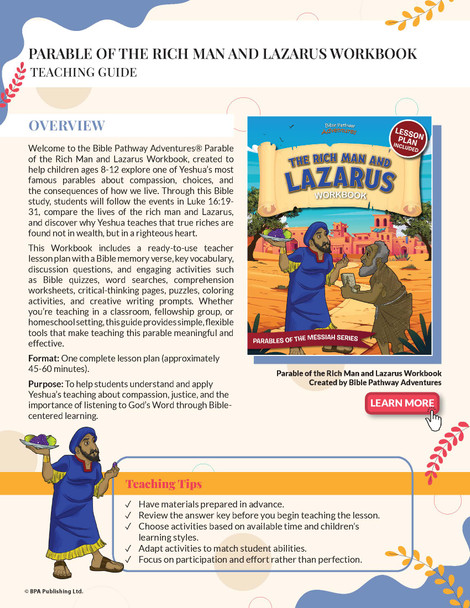 Bible Parable: The Rich Man and Lazarus Workbook