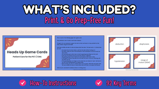 Patient Care Heads Up Game | for Nursing, PCT, CNA & Health Science Theory