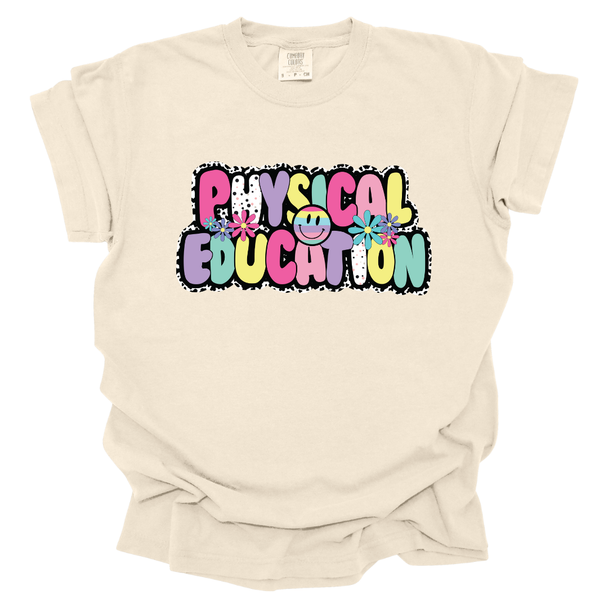 Pastel Bubble Letter Physical Education Comfort Colors Tshirt 