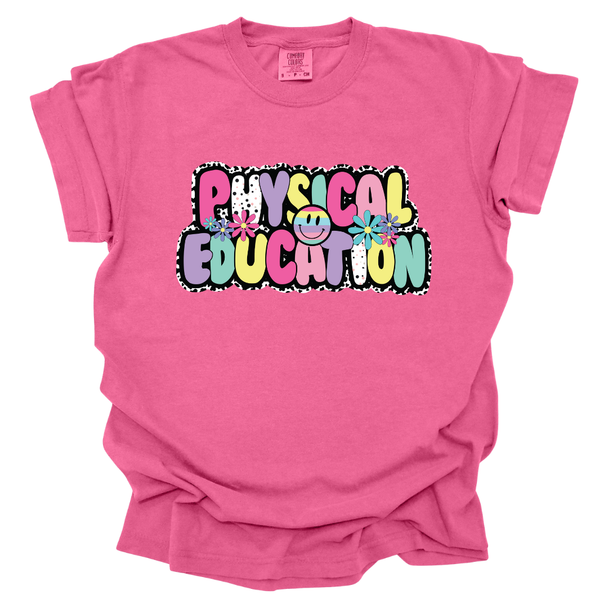 Pastel Bubble Letter Physical Education Comfort Colors Tshirt 