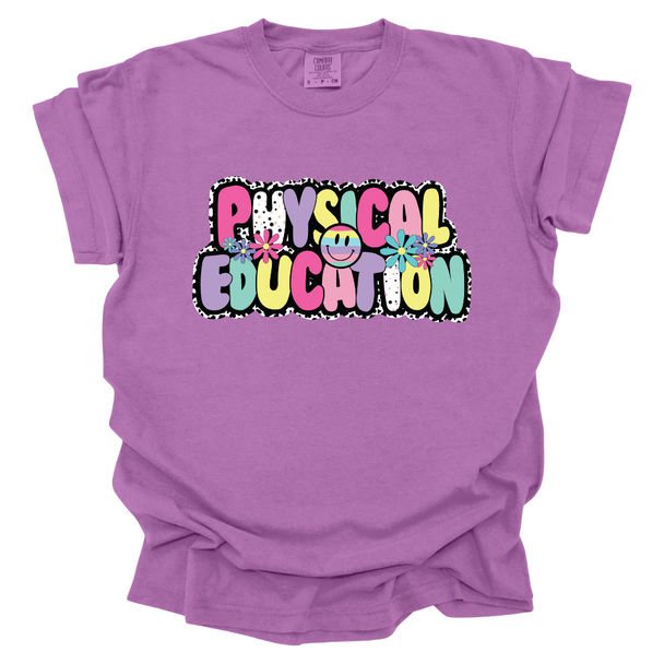 Pastel Bubble Letter Physical Education Comfort Colors Tshirt 