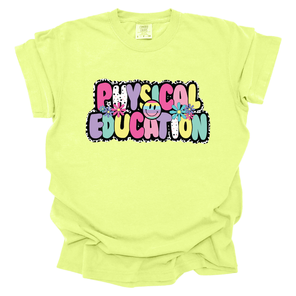 Pastel Bubble Letter Physical Education Comfort Colors Tshirt 