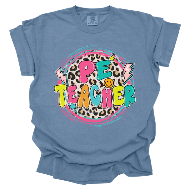 PE Teacher Leopard Circle Comfort Colors