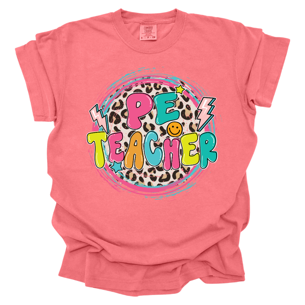 PE Teacher Leopard Circle Comfort Colors
