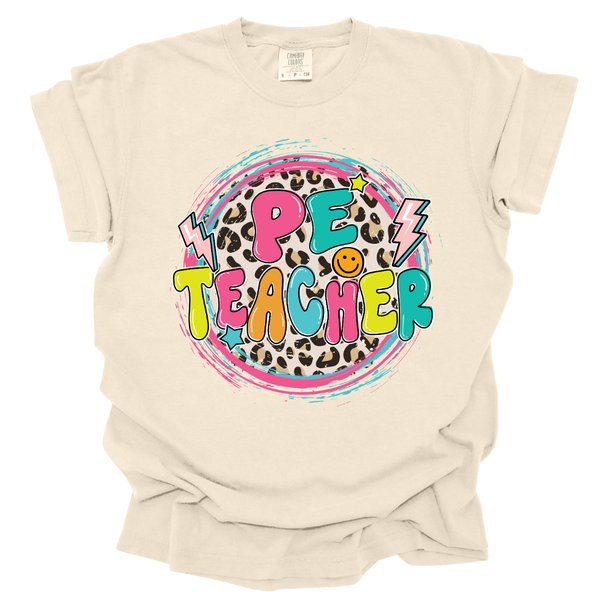 PE Teacher Leopard Circle Comfort Colors