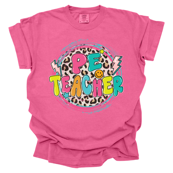 PE Teacher Leopard Circle Comfort Colors