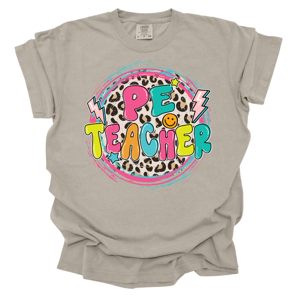 PE Teacher Leopard Circle Comfort Colors